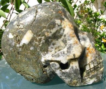 Awesome gold ore crude Crystal Carved healing Skull  