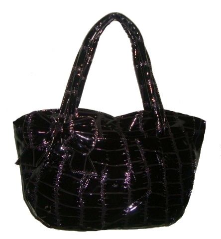 NEW SHINY AUBERGINE DESIGNER INSPIRED CELEB BOW HANDBAG  