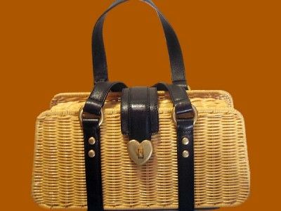 JUICY COUTURE Beeswax Color Rattan & Black Leather NEW Boston Satchel 
