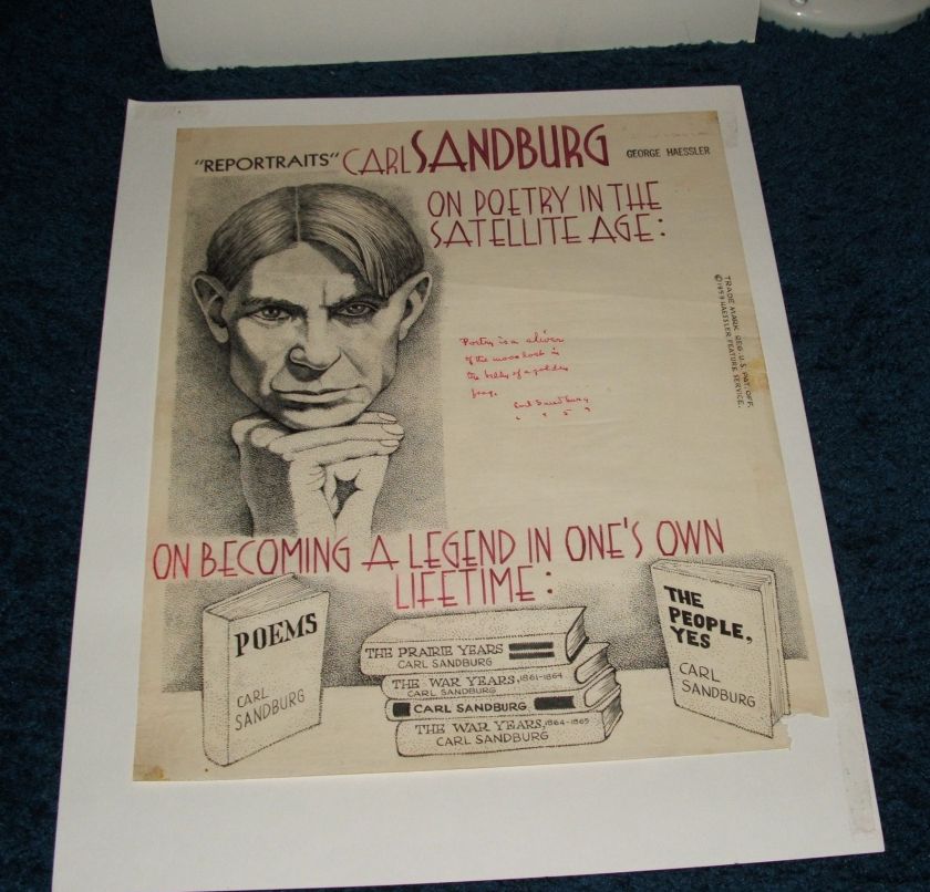 CARL SANDBURG art rare original poem handwritten author  