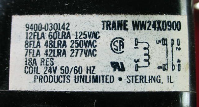 WW24X0900 Trane 9400 030142 24v Relay  