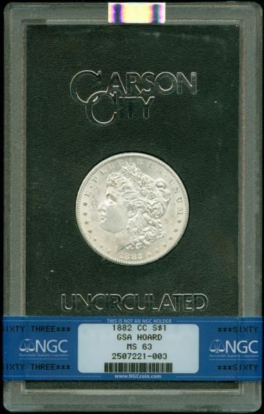 1882 CC $1 MORGAN SILVER DOLLAR GSA HOARD NGC MS63  