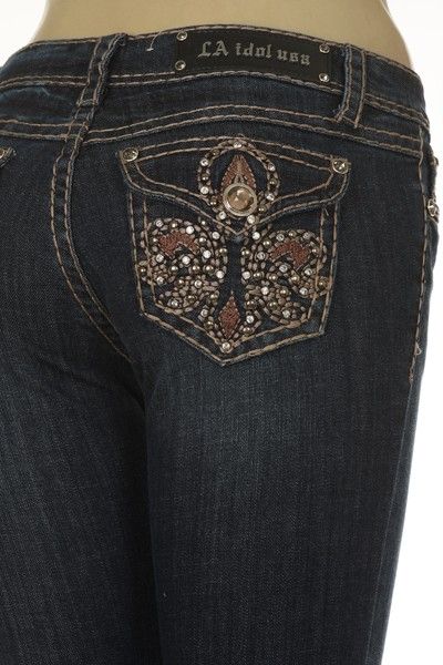 MISS LA IDOL BROWN FLEUR DE LIS JEANS sizes 1,3,5,7,9,11,13  