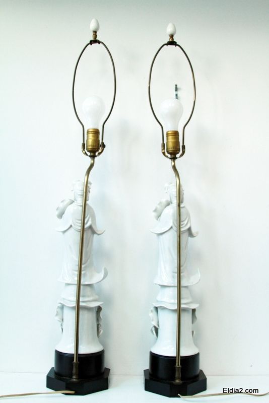 Chinese Blanc de Chin Kwan Yin Lamps  