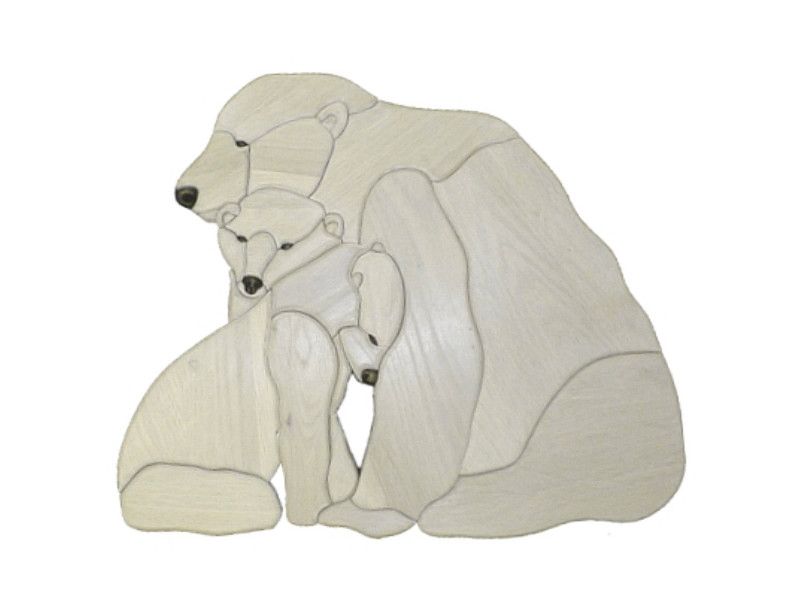 POLAR BEARS Wood Carving OAK INTARSIA 18x16 Wall Plaque  