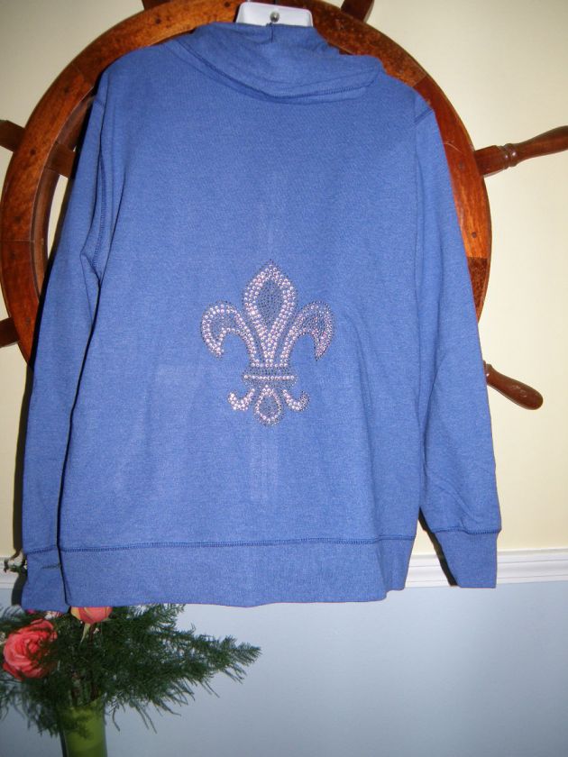 Rhinestone FLEUR DE LIS Zip Up Hoodie Jacket Hanes XXL New Orlean 