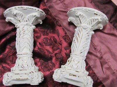 SET OF 2 SHABBY PILLAR CANDLEHOLDERS~Cottage~Chic  