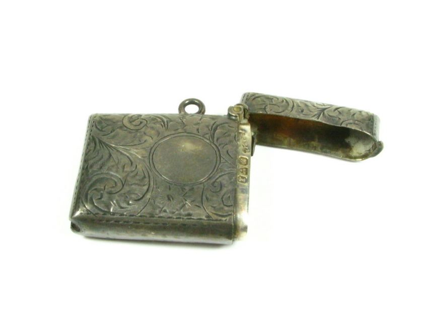   Antique Sterling Match Safe Box Holder FLORAL Art Nouveau OLD  