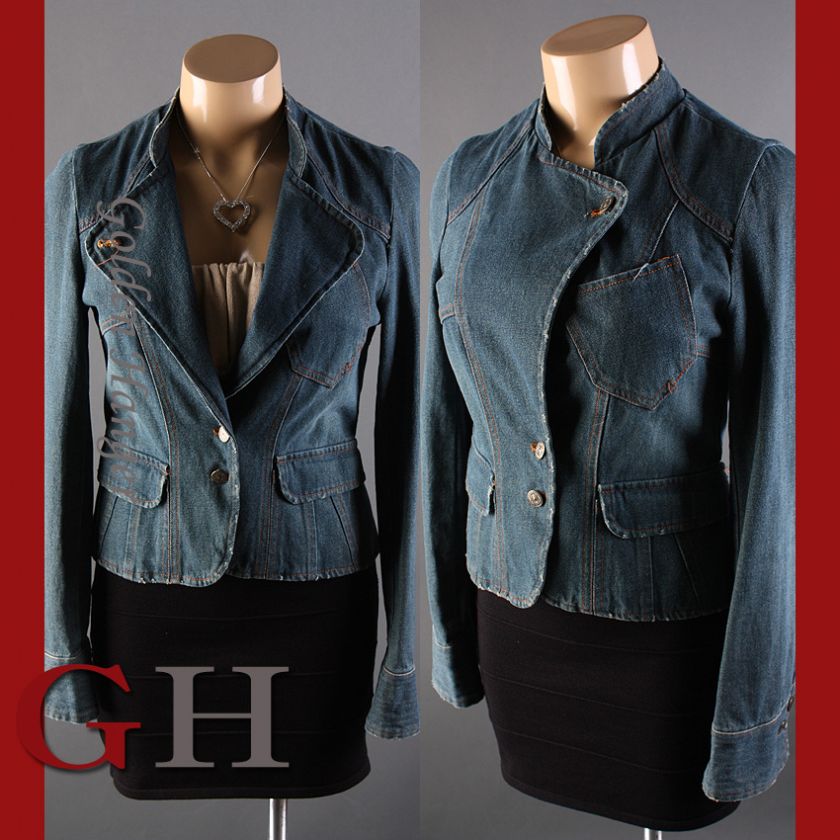 VINTAGE STYLE TAILORED COLLAR JEAN JACKET SIZE S 1431  