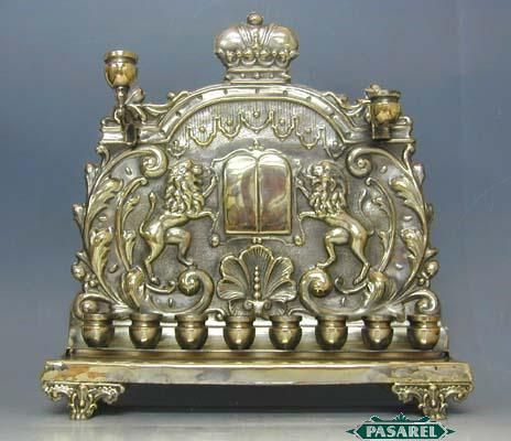 Unique Polish Silver Hanukkah Menorah Jarra Warsaw 1900  