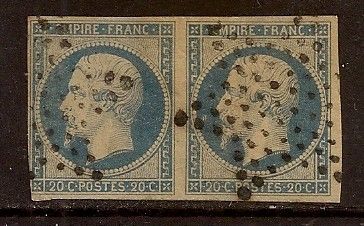 FRANCE 1853 60 EMPEROR NAPOLEON III PAIR SC # 15b USED  