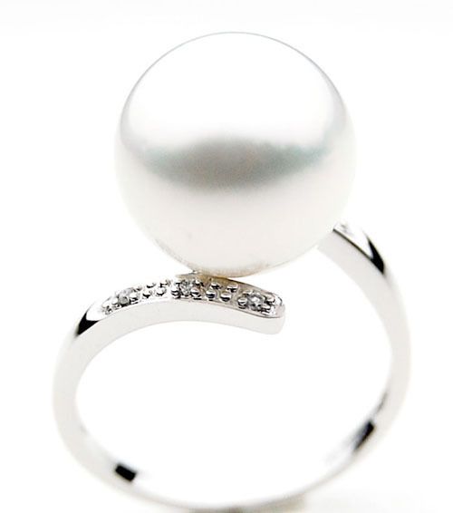 12M AUSTRALIAN SOUTHSEA WHITE PEARL RING DIAMOND $2,999  