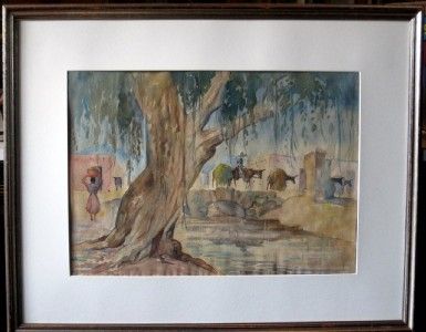 LUCILLE HOBBIE LISTED ARTIST WONDERFUL 1947 MEXICAN SCENE W/C  