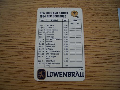 1984 NFL New Orleans Saints Football Pocket Schedule  