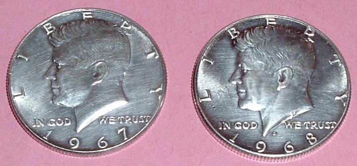 KENNEDY HALF DOLLARS~1967 & 1968 D~HIGH SILVER CONTENT~EXCELLENT~HIGH 