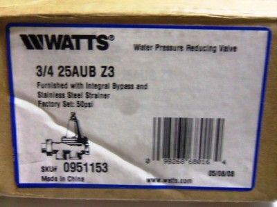    Z3 VALVE PRESSURE REDUCER 3/4WTR SKU# 0951153 w/ FREE S&H  