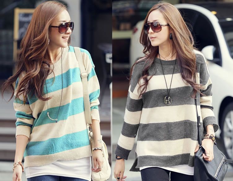 COMFY CREW NECK STRIPED JUMPER SWEATER 1901  