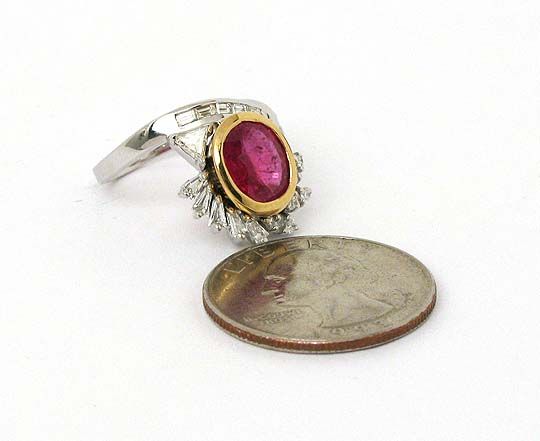 ELEGANT 18K GOLD 3.95 CTS DIAMONDS & RUBY LADIES RING  