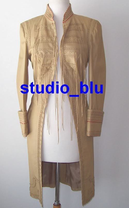 ALEXANDER MCQUEEN Tan Leather Laser Cut Fringe Coat 4 6  