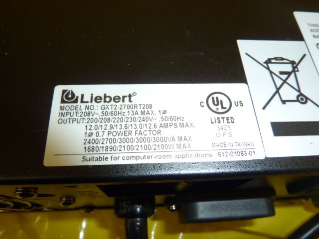 Liebert UPStation GXT Interruptible Power System GXT2 2700RT208 1140 