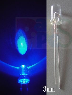 50pc 3mm Super Bright Blue water clear led Pilot light  