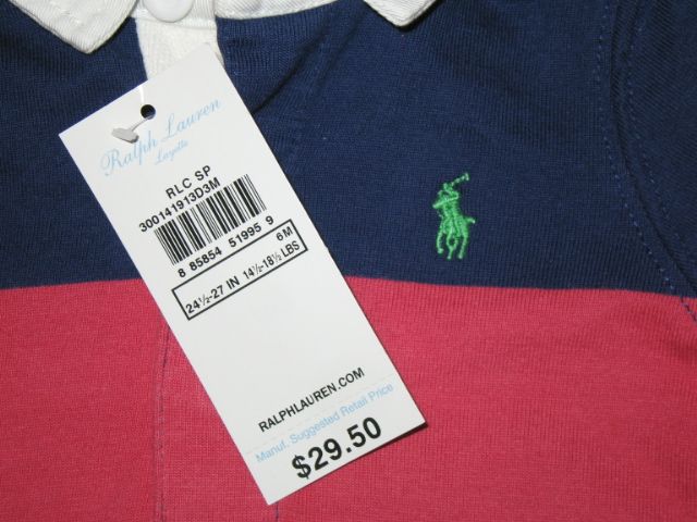 NEW RALPH LAUREN Polo Romper Blue/Salmon Boys 6m Fall Winter Baby 