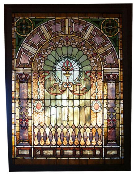 6979 Stained, Beveled, & Chunk Jeweled Glass Window  