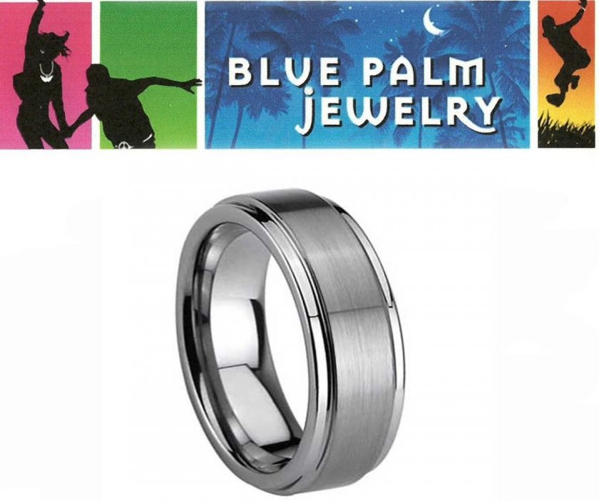 Size 8 Brush Center Silver PolishTungsten Ring Band T  