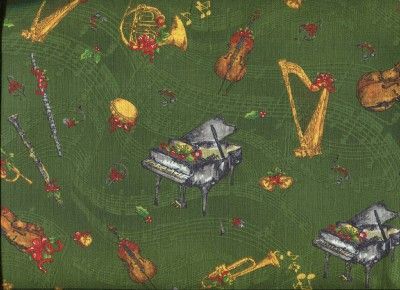 CHRISTMAS JOYFUL NOISE MUSIC ON GRN Cotton Quilt Fabric  