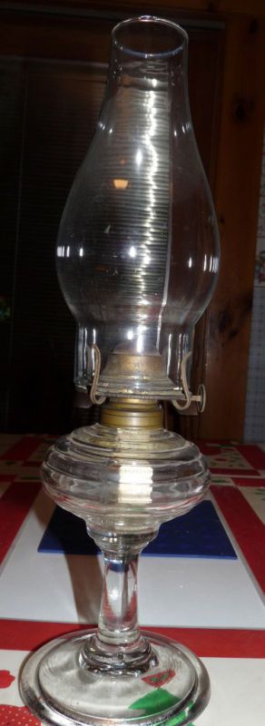 Vintage Flint Glass Whale Oil Lamp/ new wick/Chimney  