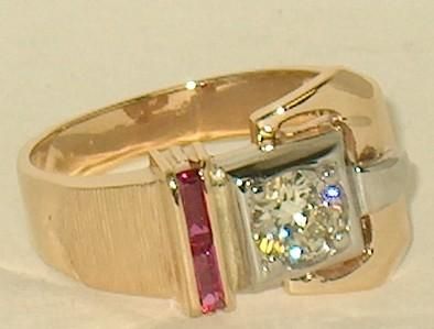 ABSOLUTELY IMMACULATE NOS SOLID 14K GOLD/DIAMOND RUBY BUCKLE RING 