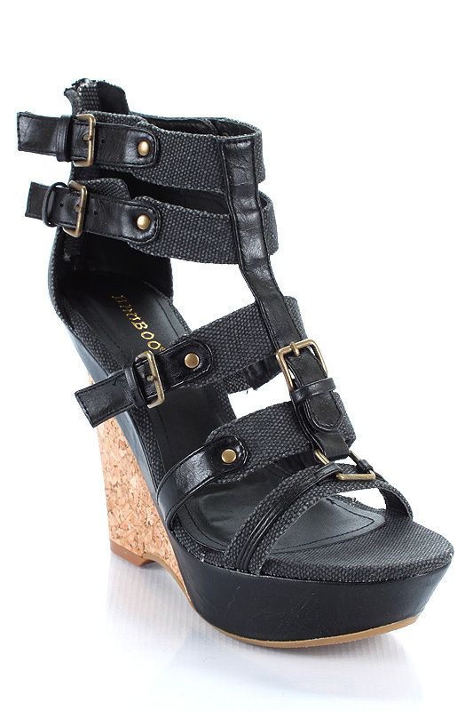 BLACK Womens Gladiator Open Toe Wedge Sandals Size 5.5 to 10  