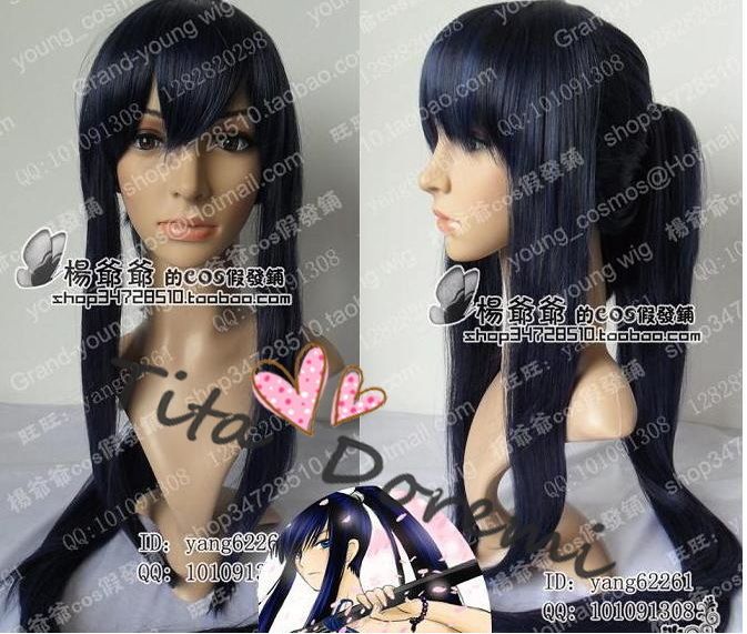 GRAY MAN YU Kanda BLUE COSPLAY wig long tail party costume PONYCLIP 