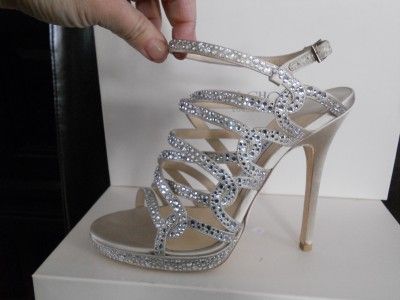 Jimmy Choo DART Crystal Embellished Strappy Satin Platform Sandals 