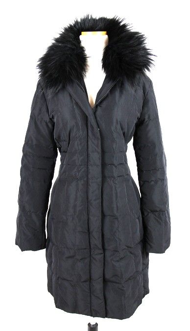   MADISON Long Black Quilted FIN RACCOON FUR TRIM DOWN COAT M  