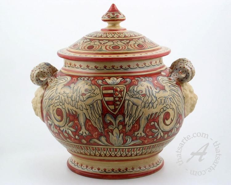 Handpainted Italian Ceramic Centerpiece Tureen, Gubbio  