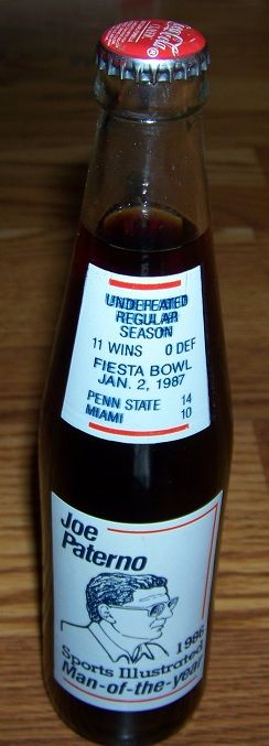   Paterno Full Coke Bottle 1986 NCAA Champions Penn State Nittany Lions