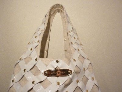   Pacific Grab Bag White Vanilla Woven Leather Hobo Handbag Tote NWT