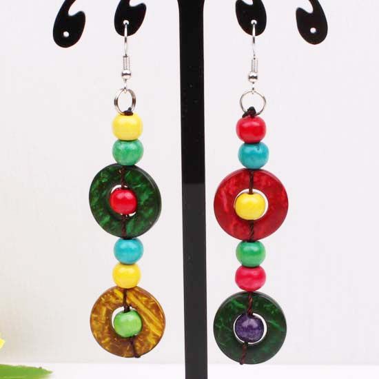 Handmade Multi color Coconut Shell Round Random Mixed Beads Dangle 