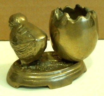 Brass Toothpick Holder Chick & Egg on Raised Base  