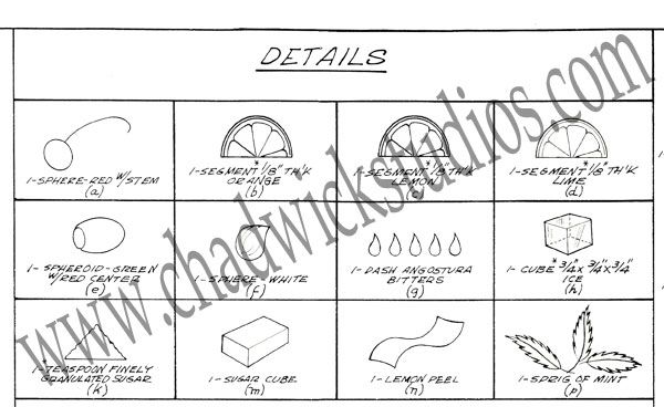 MARTINI COCKTAIL RECIPE BLUEPRINT STYLE BAR ART COOL  