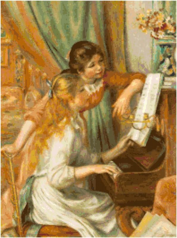 Renoir Girls at Piano Counted Cross Stitch Pattern Art  