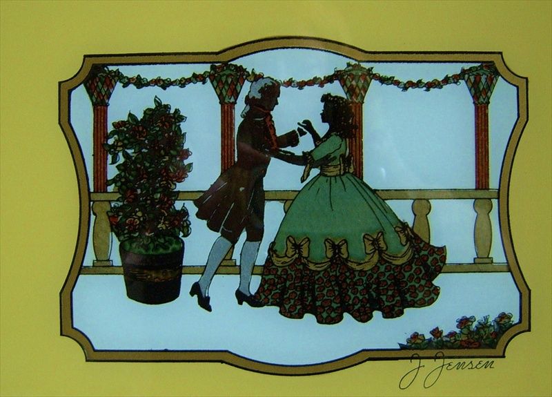 ART DECO REVERSE PAINTING ON GLASS TRAY SILOUETTE NICE  