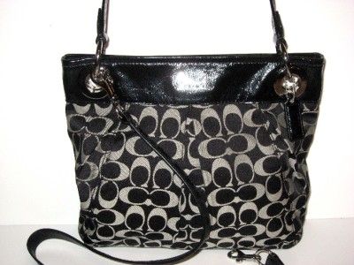 NWT COACH ASHLEY SIGNATURE HIPPIE BAG PURSE BLK/WT 17599~100% 