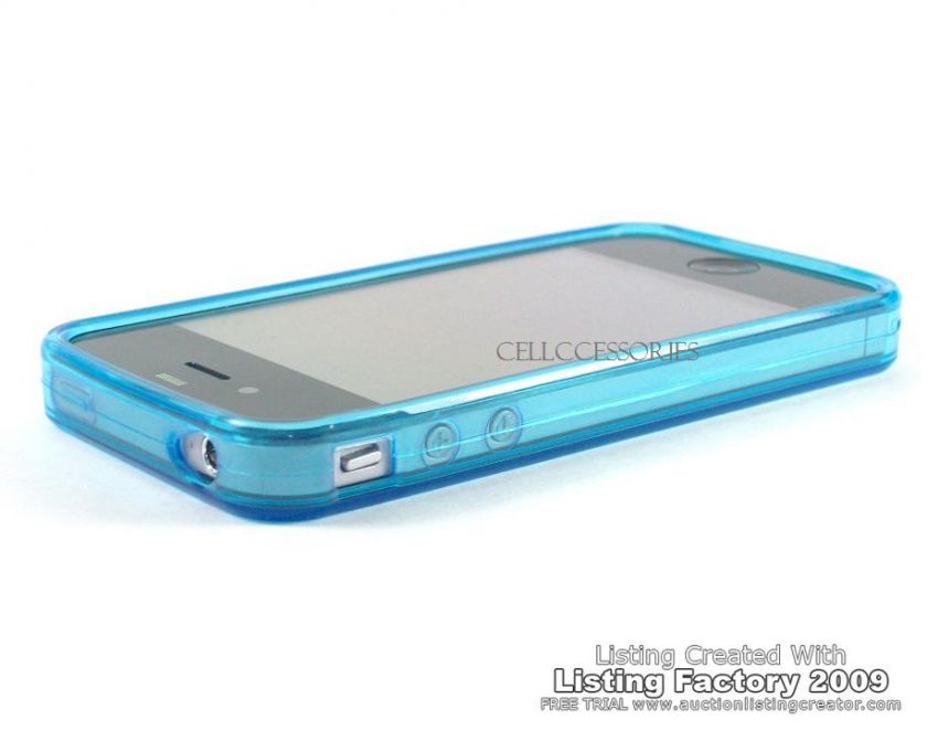 BLUE neon crystal silicone skin cover case iPhone 4 4G  