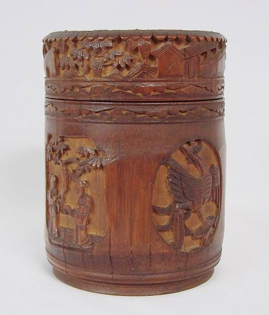 Chinese Qing Dynasty Bamboo Carved Figurine Tea Jar  