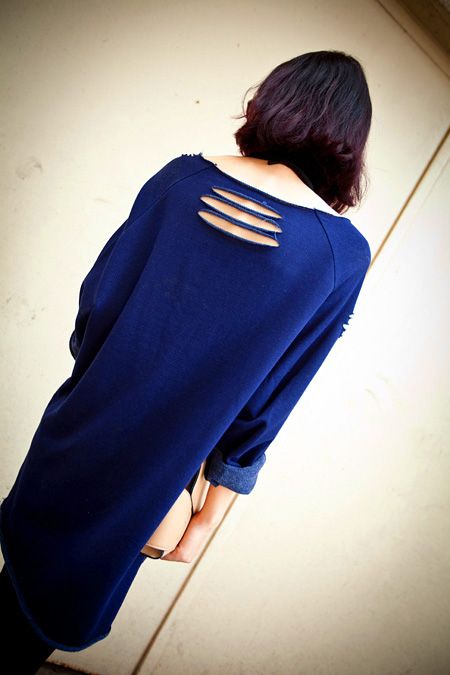 New Korea Women long loose top T shirts 387R Some Holes long sleeves 