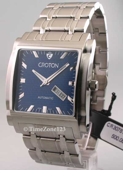 MENS CROTON STEEL AUTOMATIC DAY DATE WATCH CR307812SSBL 754425051757 