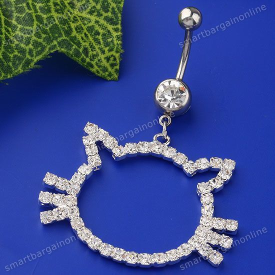 PC Clear Crystal Hellokitty Cat Crystal Stainless Steel Belly Navel 