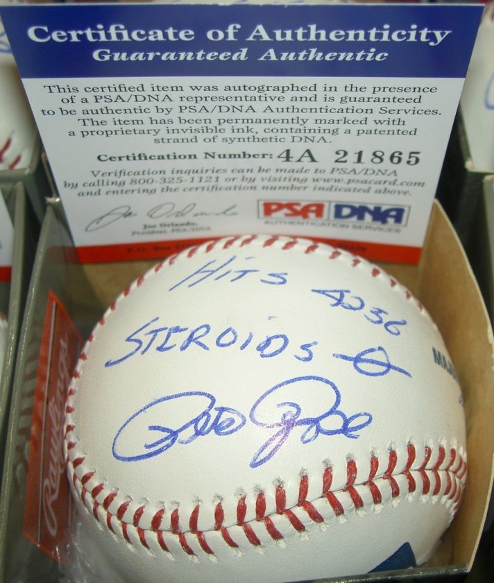   ROSE AUTOGRAPH SIGNED MLB BASEBALL STEROIDS 0 HITS 4256 PSA/DNA  